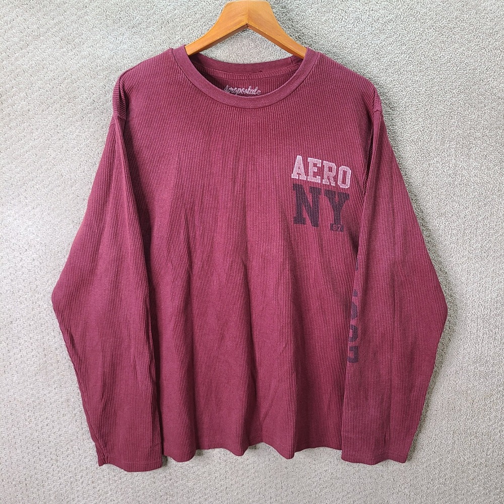 Aeropostale Shirt Mens 3XL Maroon Waffle Knit Thermal Long Sleeve Casual Graphic